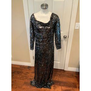 BCBG Max Azria "Pewter" Sequin Long Sleeve Gown, Size Large NWT! $498